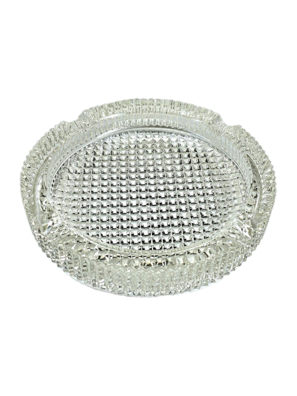 Vintage Heavy Clear Glass Ashtray 7 inch Waffle Geometric Pattern MCM